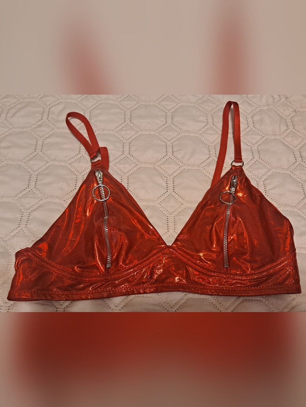 Shimmer Zip-Front Bralette - Red Sz M